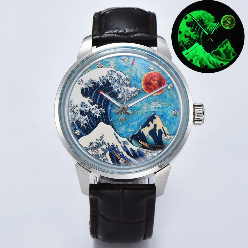 

Men's watch Kanagawa watch floating dial customized logo 42mm case suitable for Miyota8215 Automatic movement