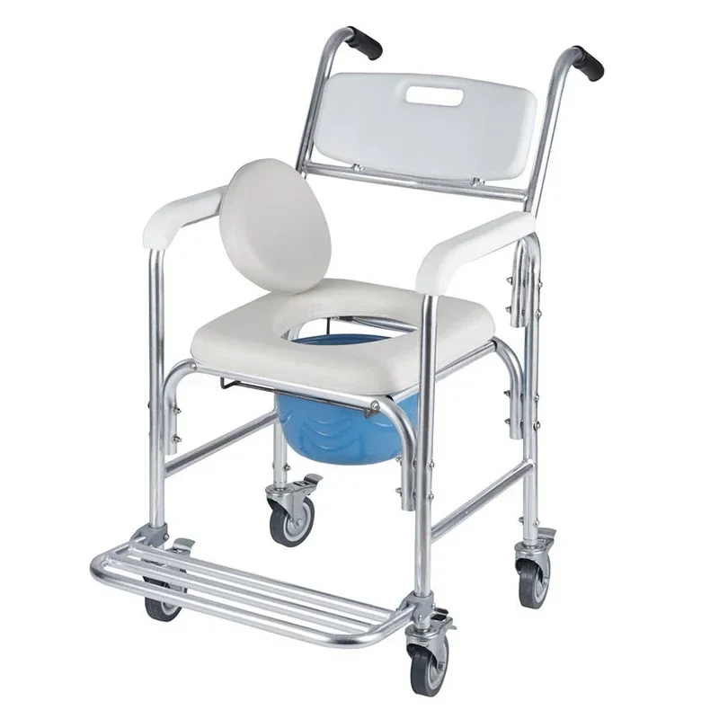 

Commode Toilet Chair Aluminum Folding For Elderly With wheels and footstep