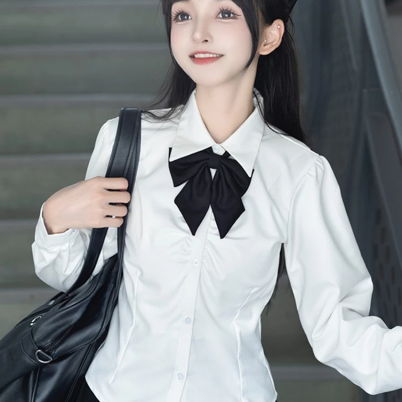 Korean Women's Shirt Jk School Girl Uniforms Top Sexy White&Blue Slim Waist Back Strap Long&Short Sleeve Suit Anime Cos Costume