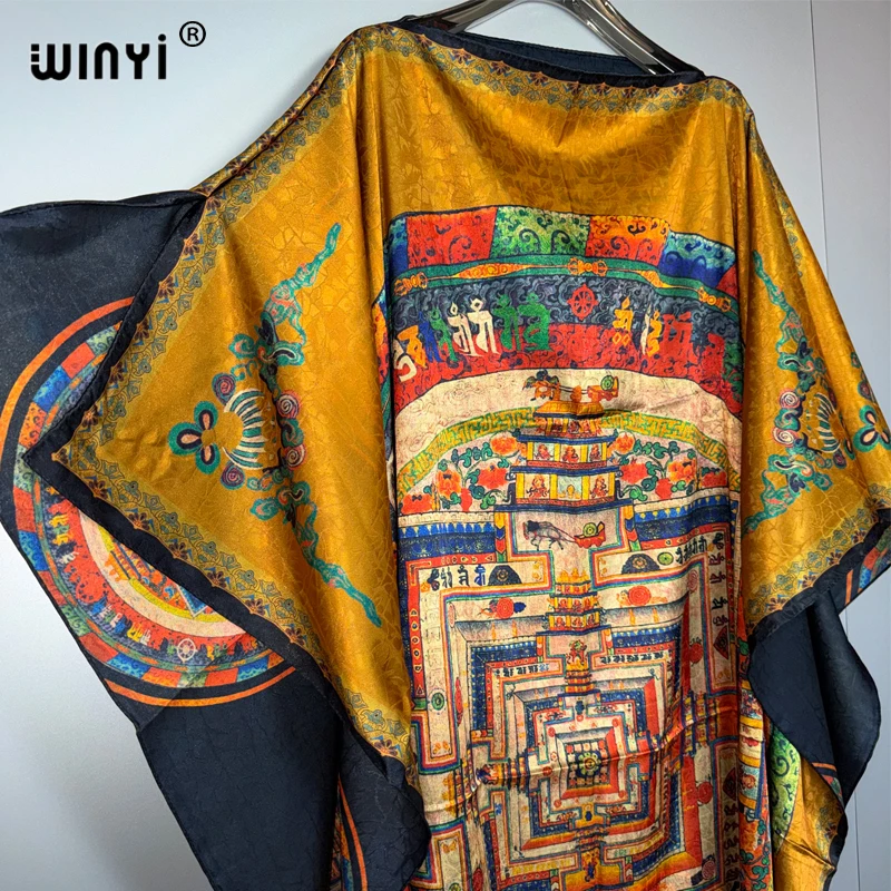 WINYI High Quality loose kaftan Boho Print Elegant long dress Women Evening party Caftan abaya muslim woman abaya dubai luxury