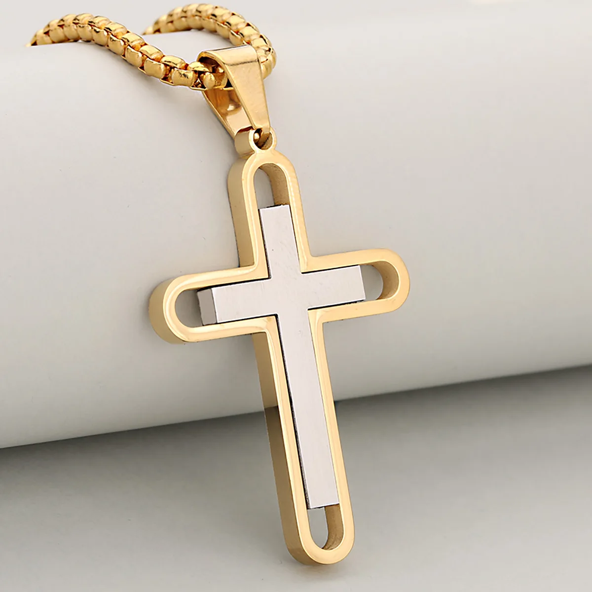 Hardcore Design Rivet 2-in-1 Stainless Steel Domineering Versatile Cross Pendant Necklace For Men And Women, Full of Aura