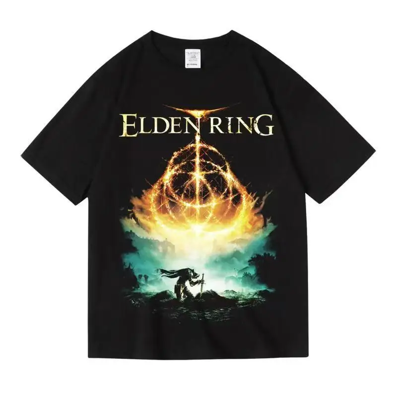 Elden Ring Game Pattern T-Shirt Unisex 100% Cotton Summer Short Sleeve Crew Neck Casual Streetwear Gamer Tee