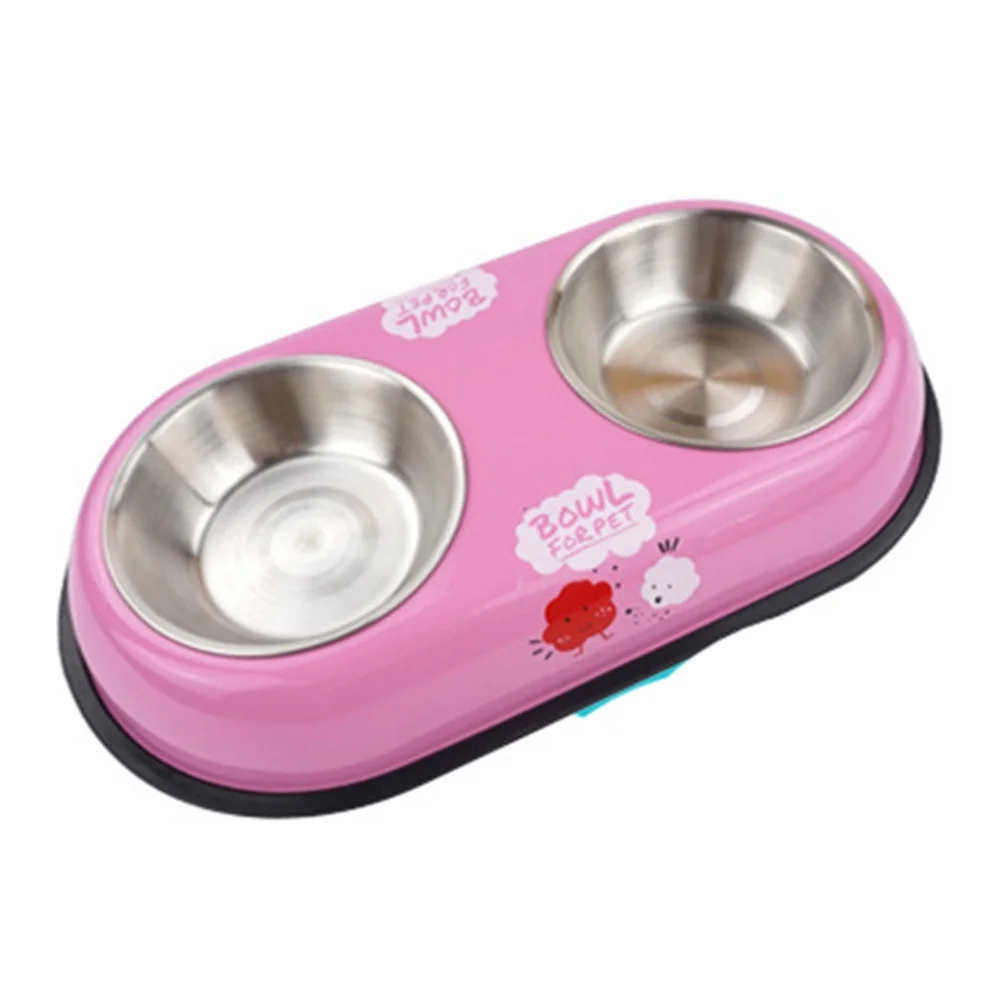 

Stainless Steel Dual Dog Bowl Small Pink Nonslip Rubber Base Rust Resistant No Odor Perfect for Dry Kibble Wet Food Water