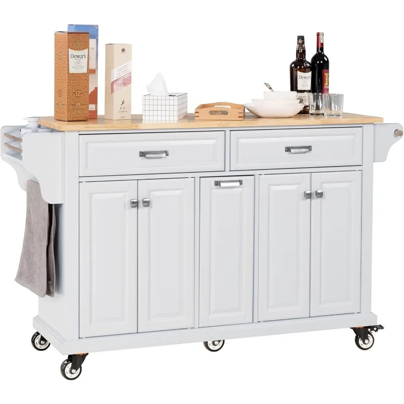 Cambridge Mobile Kitchen Island on Wheels with Storage and Wood top, Rolling Island with Towel Holder, L60.5 x W18.13 x H36.75IN