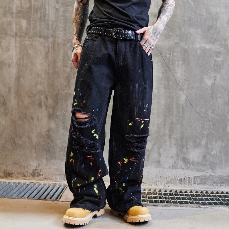 

new fashion loose-fitting straight-leg black wash jeans