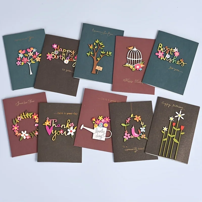 Set, Universal Card Retro Wood Carving Patch Mini Blessing Greeting Card Sending Paper Envelope Business Greeting Card Birthday