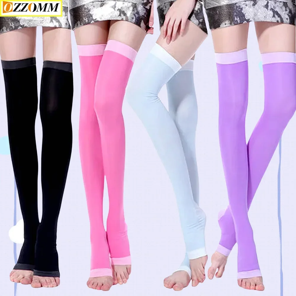 1Pair Open Toe Pressure Socks Long Leg Support Compression Stocking Shin Splints Calf Sleeve for Running Cycling Basketball