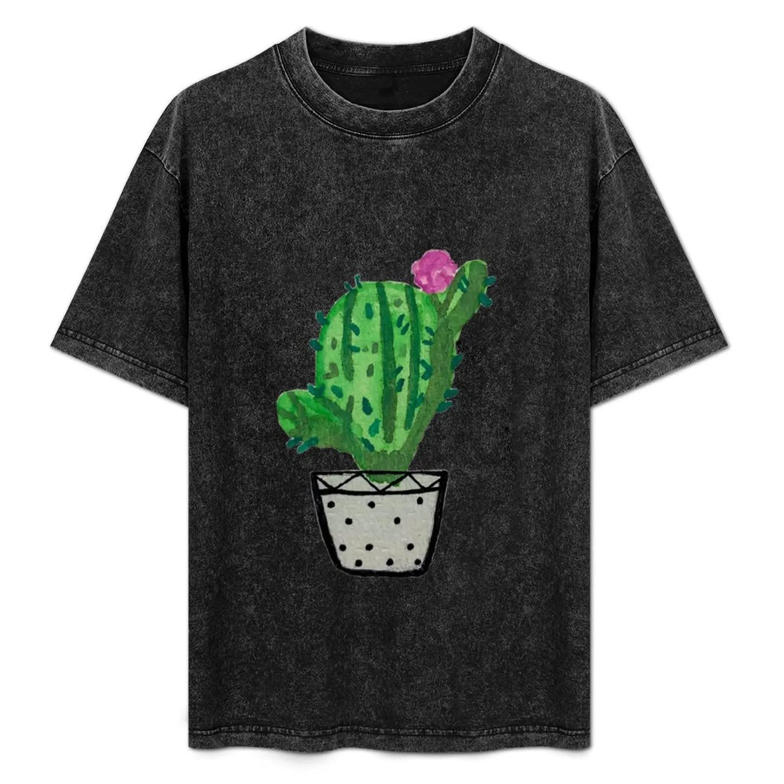 

Little Cactus Plant Watercolor Sticker Art T-Shirt Large Size Casual Tee Shirt