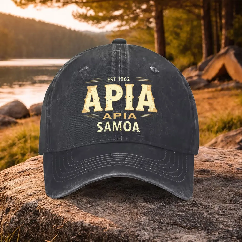 Samoa Print Duckbill Baseball Cap Suitable for Golf, Casual Wear & Outdoor Activities, Lightweight Washed Cap with Samoa/Apia, M