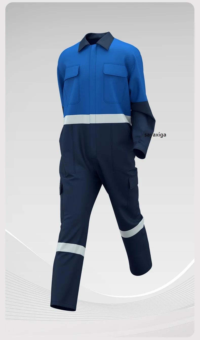 Mannen werken overall stofdicht hoge vis veiligheid overall tweekleurige uniforme autoreparatie schilder monteur jumpsuit weg civiele techniek