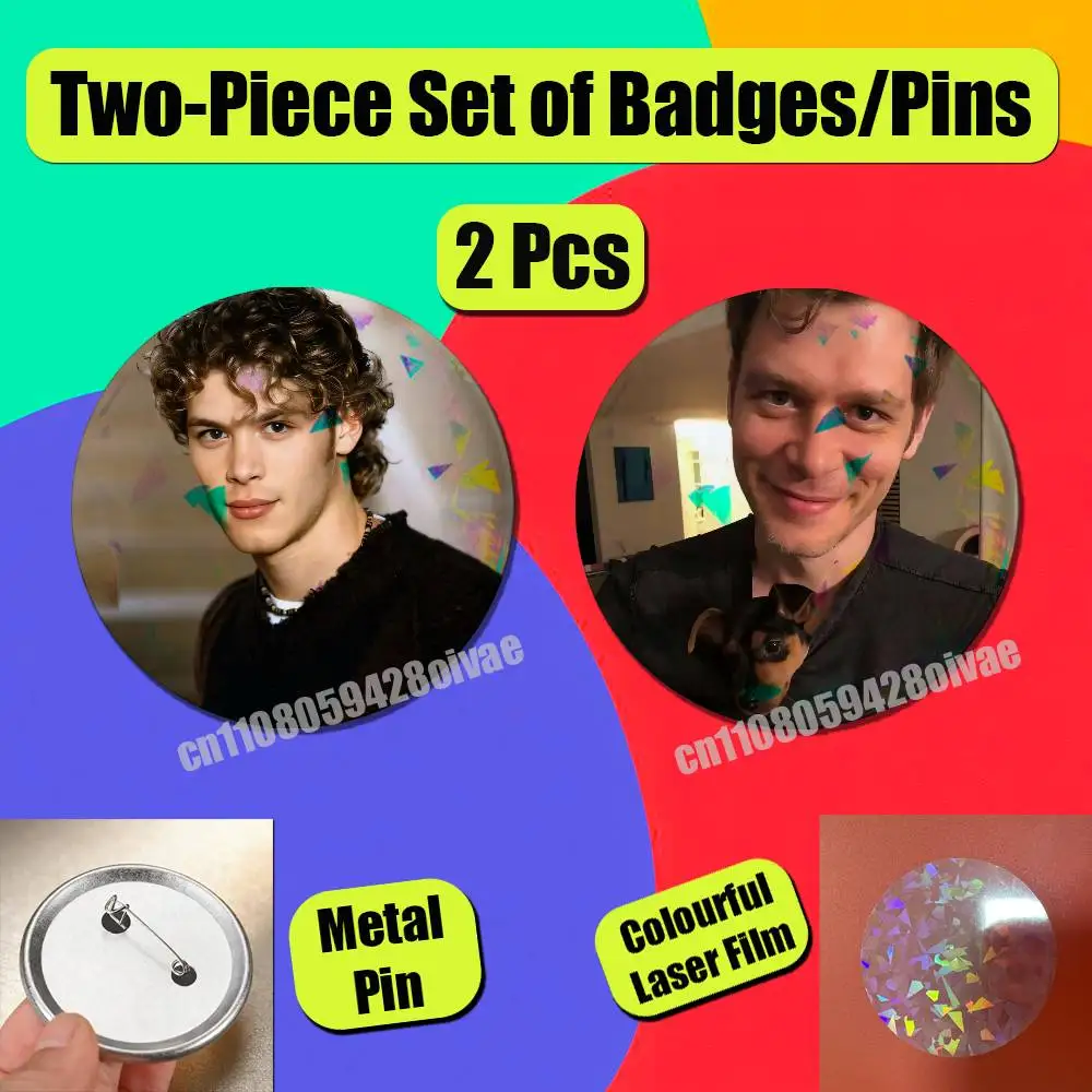 Pin Insignia 2 Pcs Set Round Button Emblem Laser Film Clothes 32mm Custom For Klaus Mikaelson Joseph Morgan Badge
