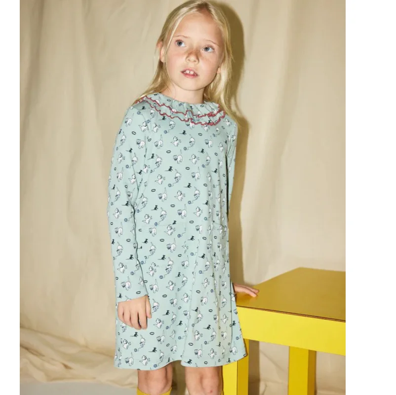 تي شيرت بناتي بأكمام طويلة 2025 شتاء جديد وصول مطبوعة عصرية عالية الرقبة طبقة قاعدة حرارية من القطن الخالص طقم بناتي لطيف