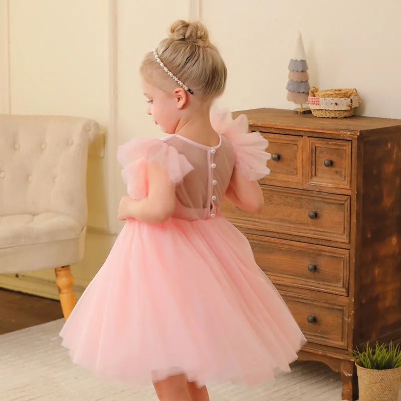 2024Foreign Trade New Girls' Dress Light Luxury Minority Host Children's Wedding Dress Performance Dress Little Girl Princess Dr