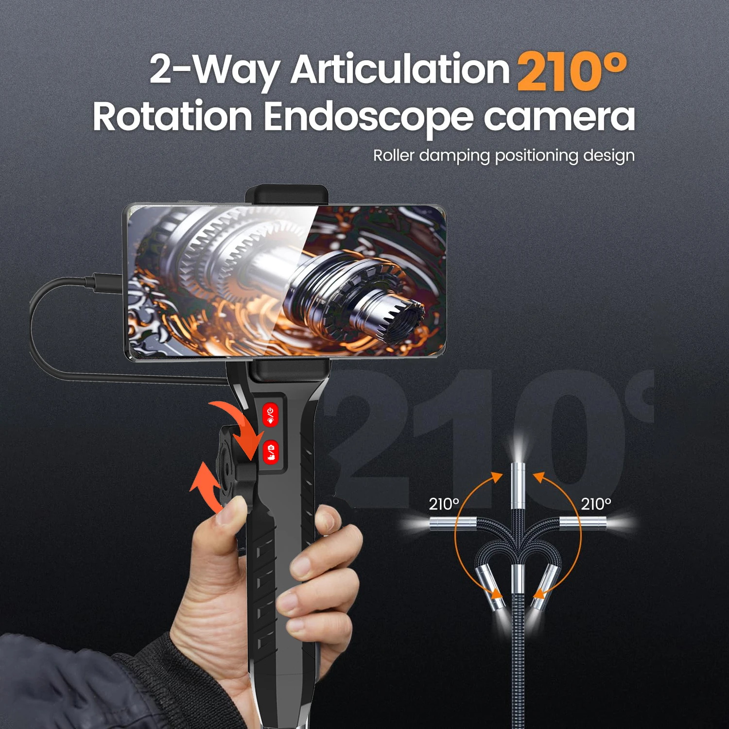 3.9mm 360° 2-Way Piping Video Drain Sewer Endoscope Borescope Inspection Camera For Cars Iphone Ios Android Type C Smartphone
