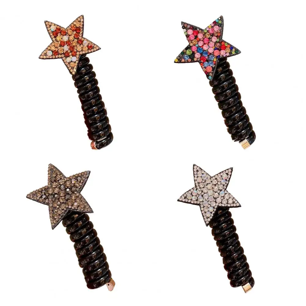 

Silicone Hair Tie Cute Rhinestone Star Spiral Hair Tie for Girls No Crease Ponytail Holder with Stretch Silicone Cord Kids Hair