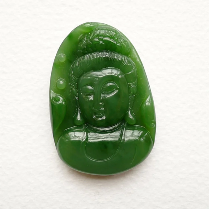 Xinjiang Hetian Green Jasper Guanyin's Men's Jade Pendant