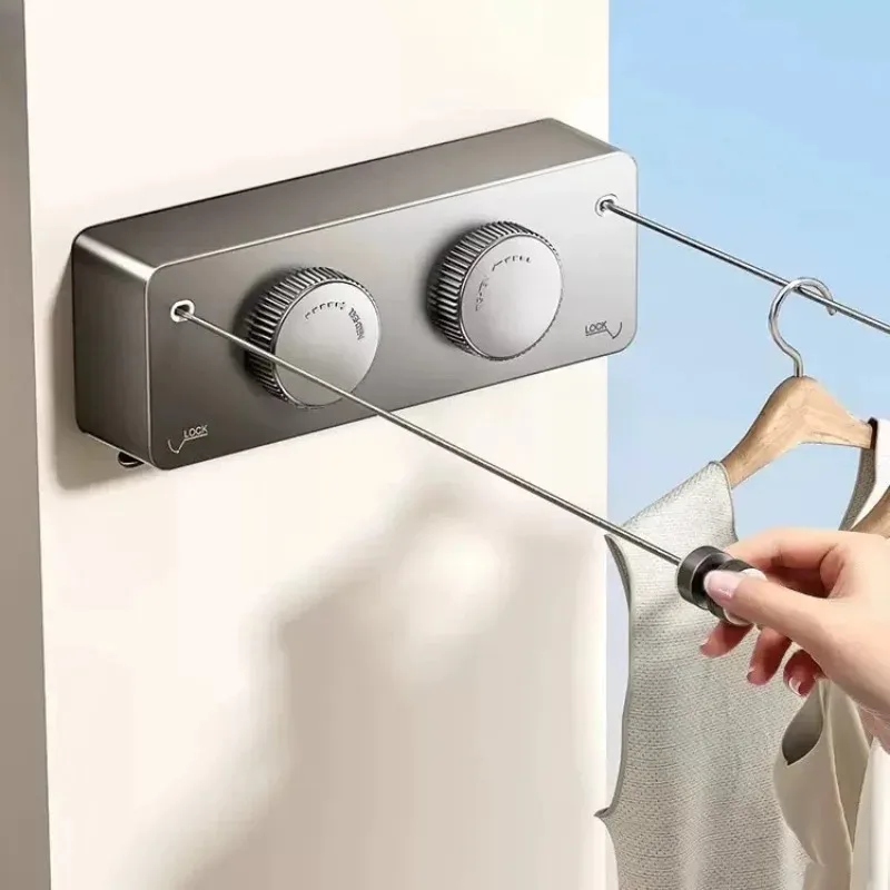 

Retractable Double Lines Clothesline Laundry Extendable Wall Rope Rack Balcony Stainless Steel Pull-Out Clothes-Drying Rope