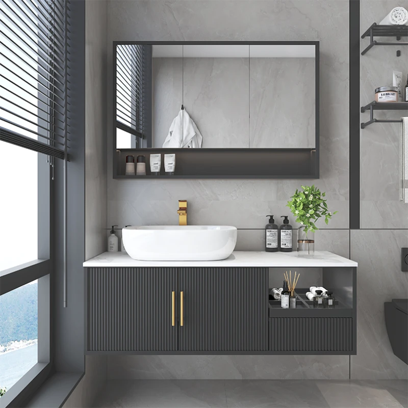 

Rock Panel Integrated Ceramic Basin Solid Wood Bathroom Cabinet Wash Hands Sink Intelligent Mirror Cabinet Combination YX50BC