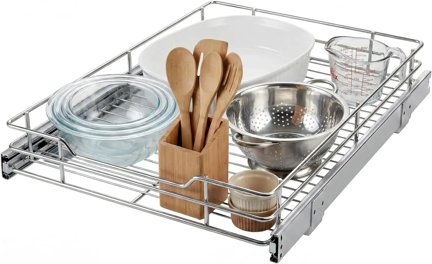 Tacleekii Pull Out Cabinet Organizer Heavy Duty Slide Out Kitchen Organizers Full-Extension Roll Out Shelf and Drawer for Pots, Pans & Under Sink Storage, Chrome Finish
