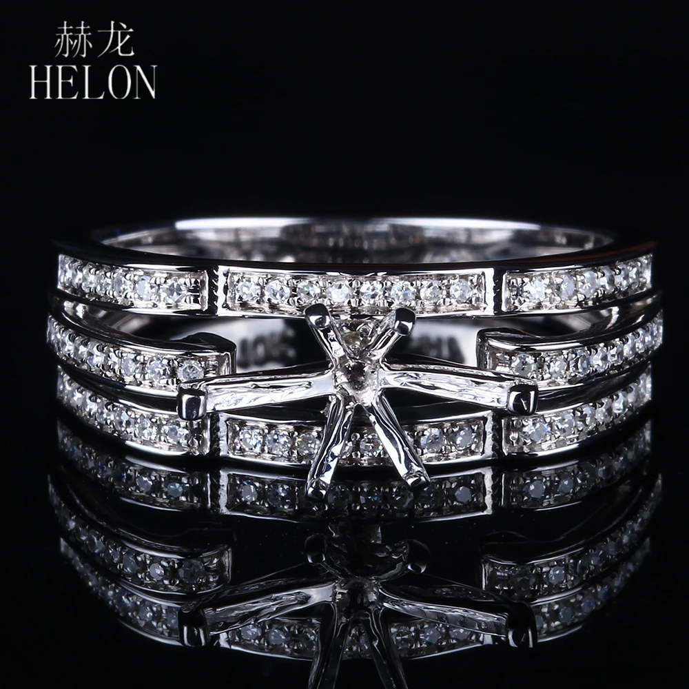 

HELON Genuine Natural Diamonds Ring Solid 14k 10k White Gold Diamonds Semi Mount Engagement Wedding Ring Fit Marquise Cut 10x6mm