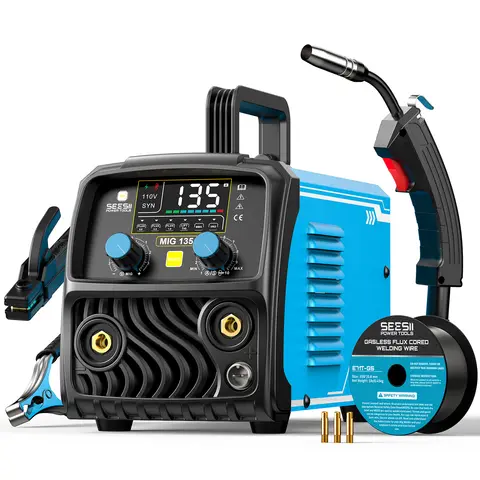 SEESII 135A MIG Welder 3-in-1 Gasless Flux Core/Lift TIG/Stick Welding Machine 7.7lbs Portable IGBT Inverter Digital Display