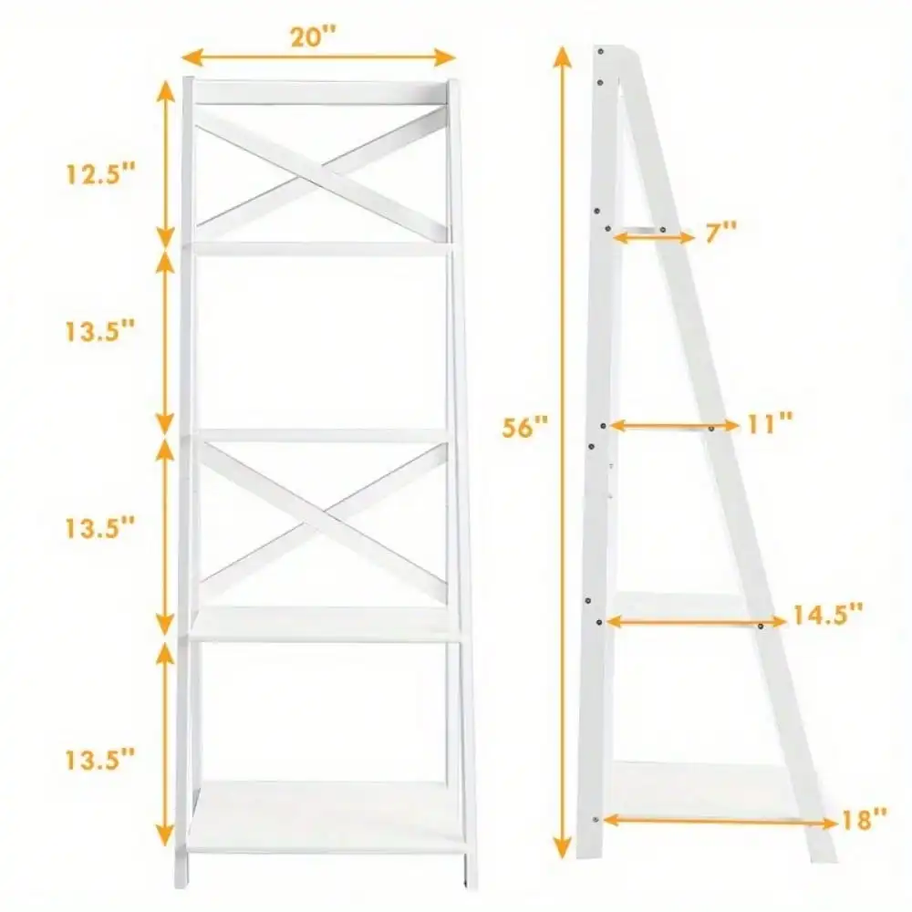 4-Tier Ladder Shelf Bookshelf Bookcase Home Display Plant Leaning Shelf White