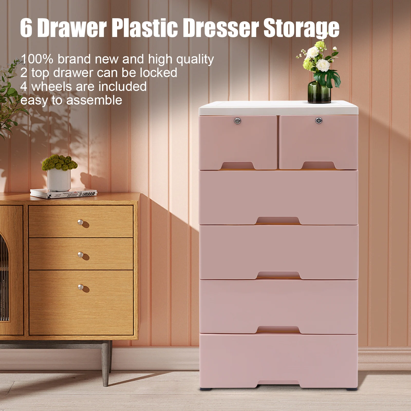 Plastic Storage Dresser Bedroom 6 Drawer Clothes Organizer Tower Cabinet Office