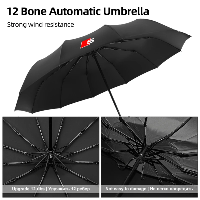 12 Bone Reinforced Strong Windproof Automatic Umbrella Folding For Audi Quattro A3 8P TT 8V A4 B8 RS3 RS4 S5 S6 S7 A3 Q3 A4L