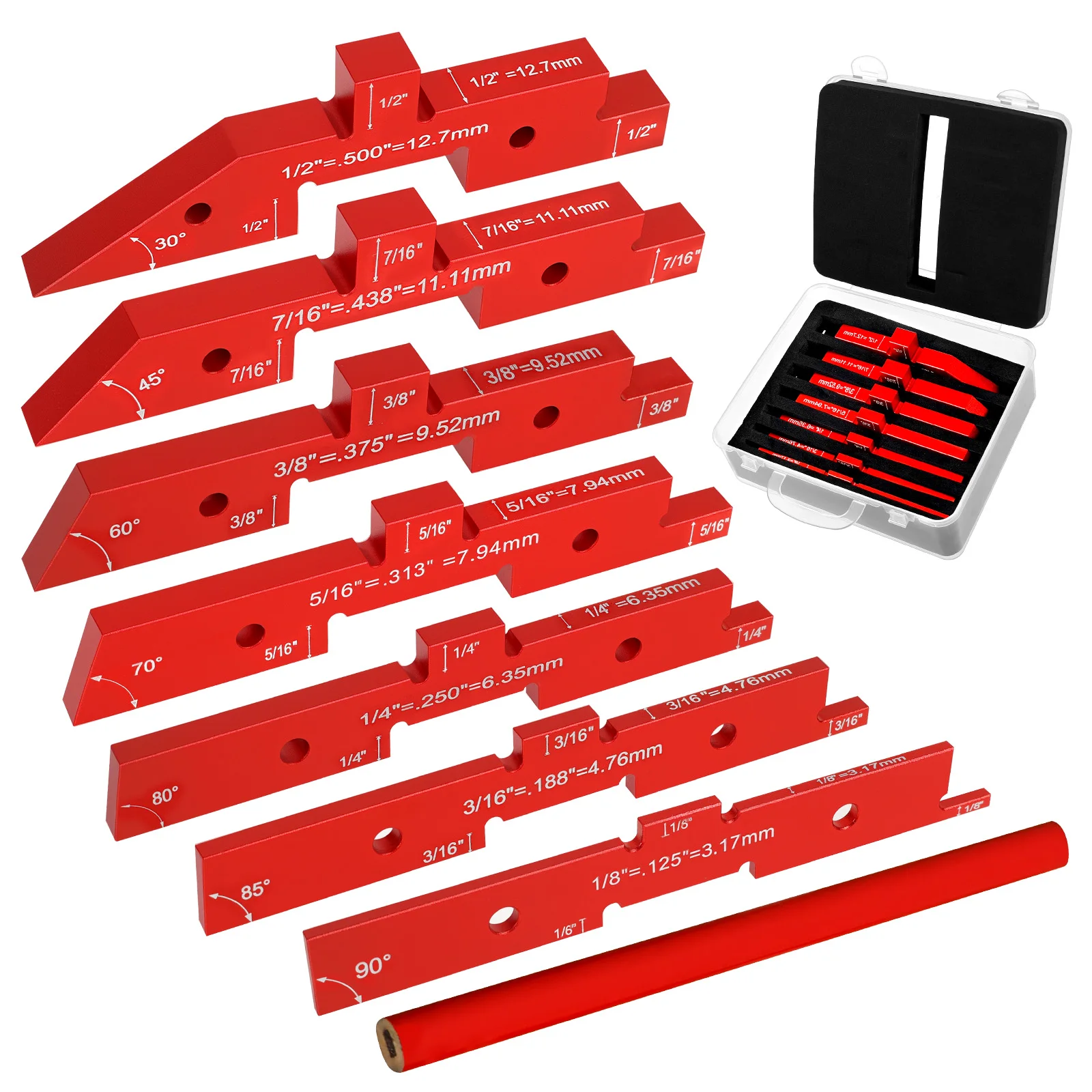 7 Buah Blok Pengaturan Meja Router Set Pengukur Tinggi Blok Pengaturan Kayu Aloi Aluminium dengan Label Terukir untuk Pertukangan