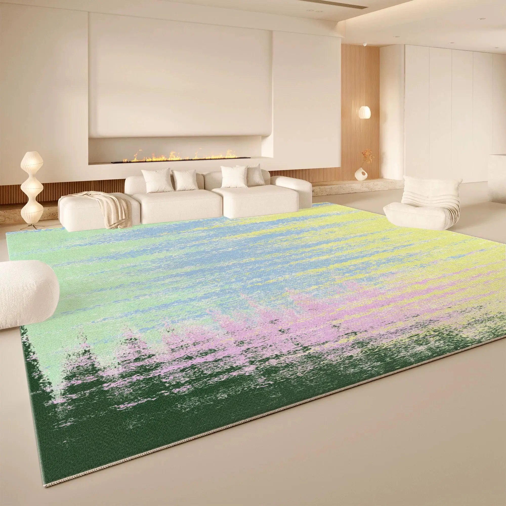VIKAMA Mixed Color Stripe Area Rug Non Slip Washable Large Living Room Carpet Neutral Minimalist Modern Sofa Floor Rug