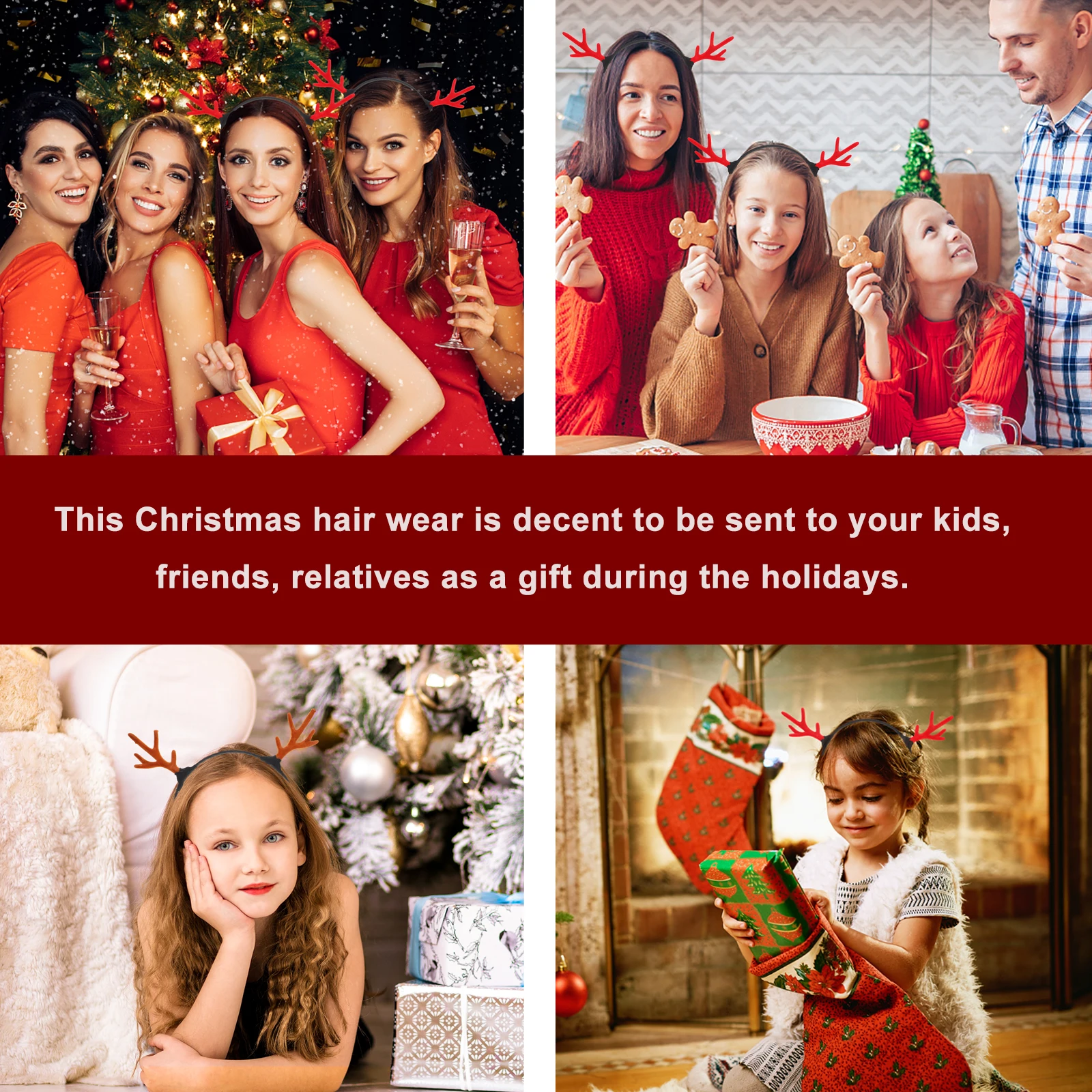 

2Pcs Lovely Antler Hair Hoops Exquisite Xmas Party Headdress Unique Kids Gift Handcrafted Chic Decor Xmas Hair Hoops