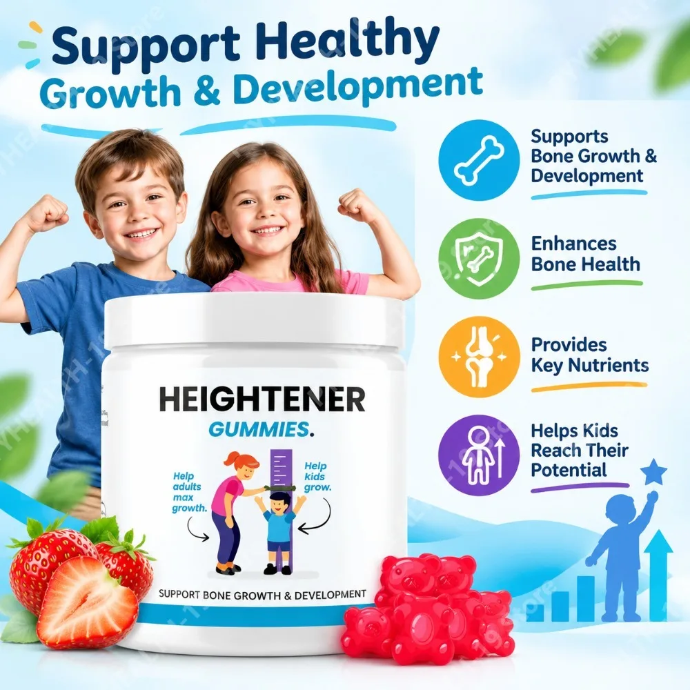 Heightener Gummies for Kids, Supports Bone Growth & Development, Enhances Bone Health with Calcium, Magnesium, Zinc, 30 Servings