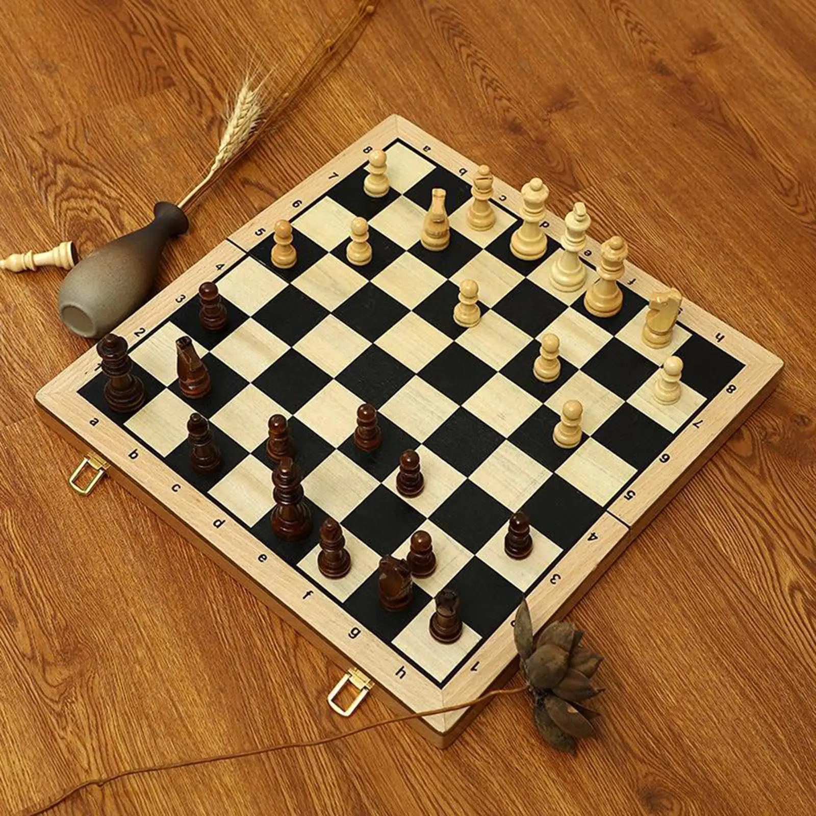 

Wooden Chess and Checkers Set Weighted Pieces Classic Strategy Game for Kids and Adults