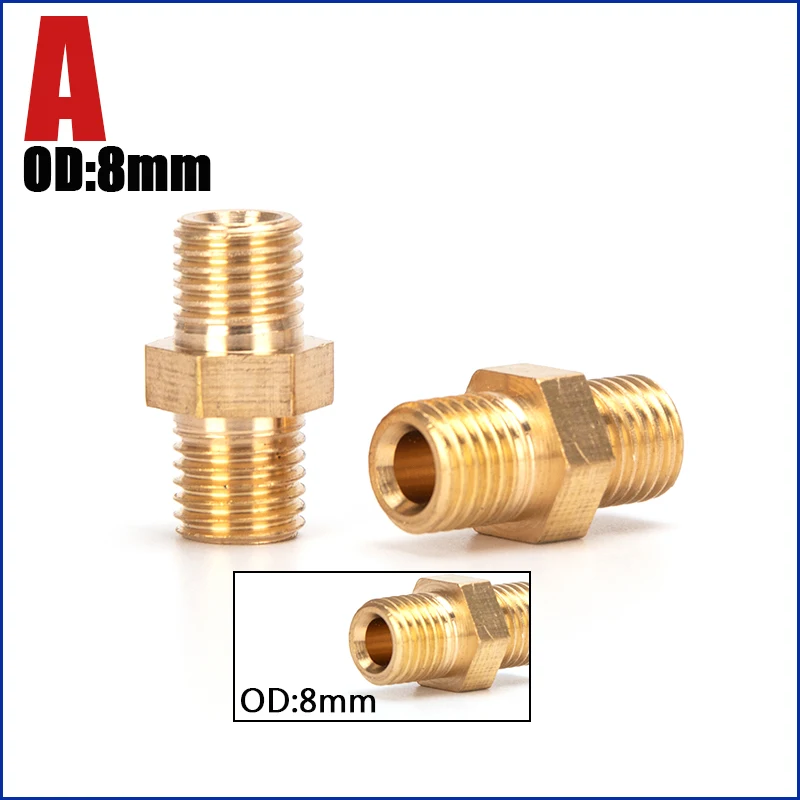 M10x1 M8x1 Female Thread  Copper Double End Male-Male Plug Quick Coupler Connector Air Socket Connection Fittings 3pcs/set