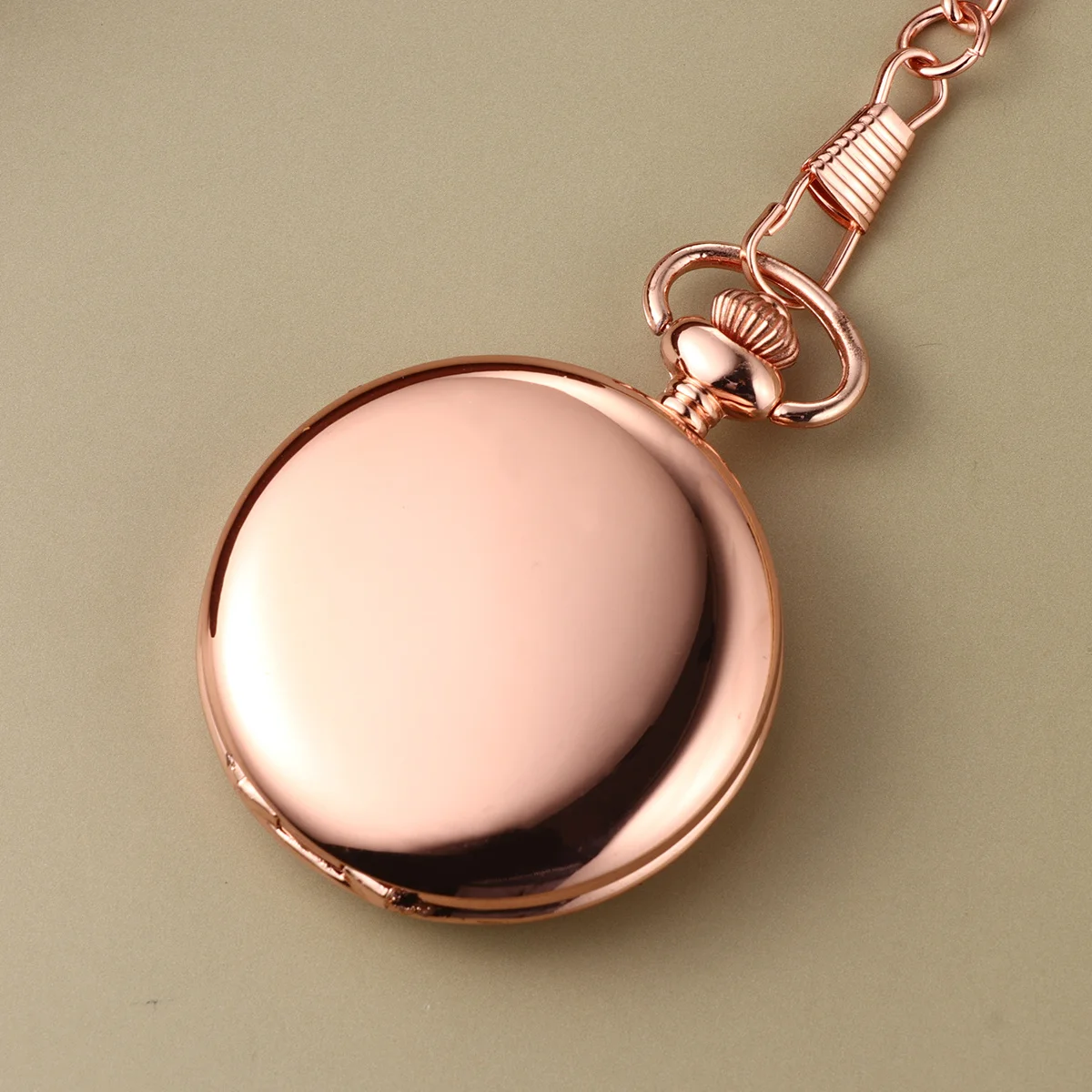 1pc Retro Pocket Watch Rose Gold Smooth Alloy Vintage Design Long Chain For Neck Fashion Accessory