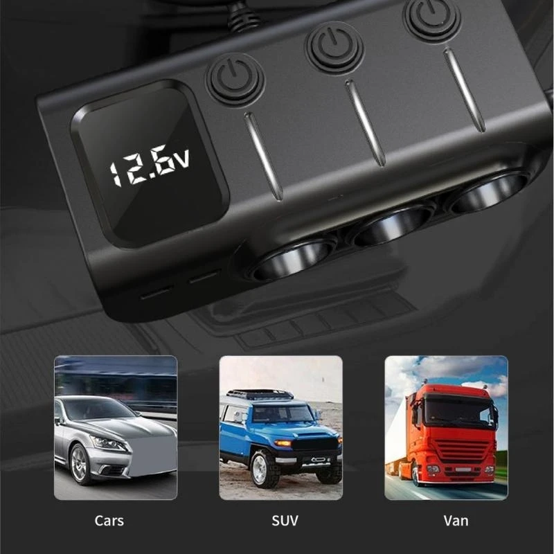 Adaptateur chargement léger des cigarettes avec 3 USB A 2 port USB C pour gadget