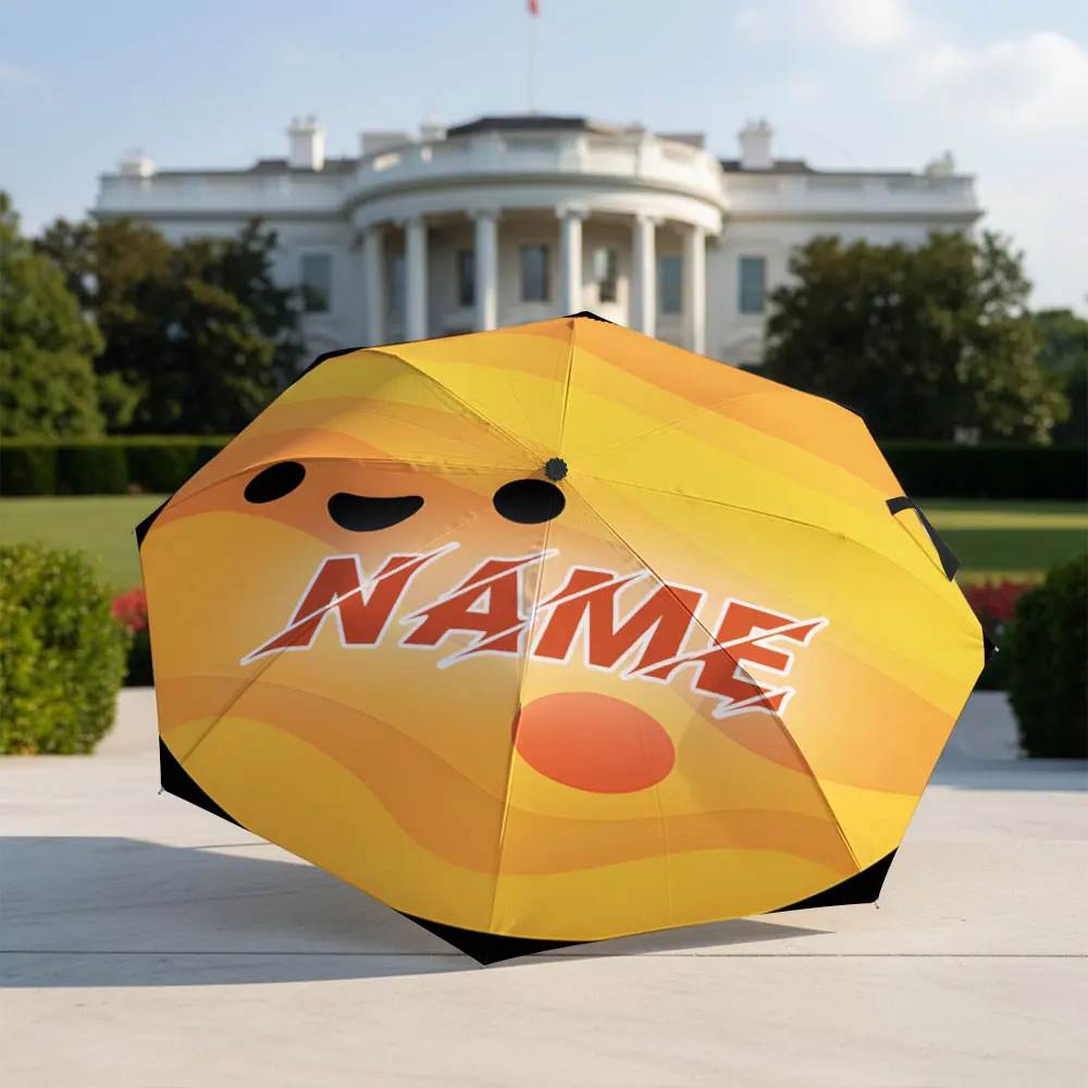 Custom Name umbrella,Cute Smiling Face Orange Planet Design Fashion Folding Umbrella for Sunny and Rainy Days, Christmas Gift