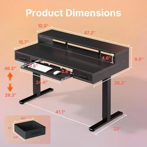 48″ x 26″ Electric Standing Desk with 2 Drawers &24.4″ Large Keyboard Tray, C-Clamp Mount Compatible, Adjustable