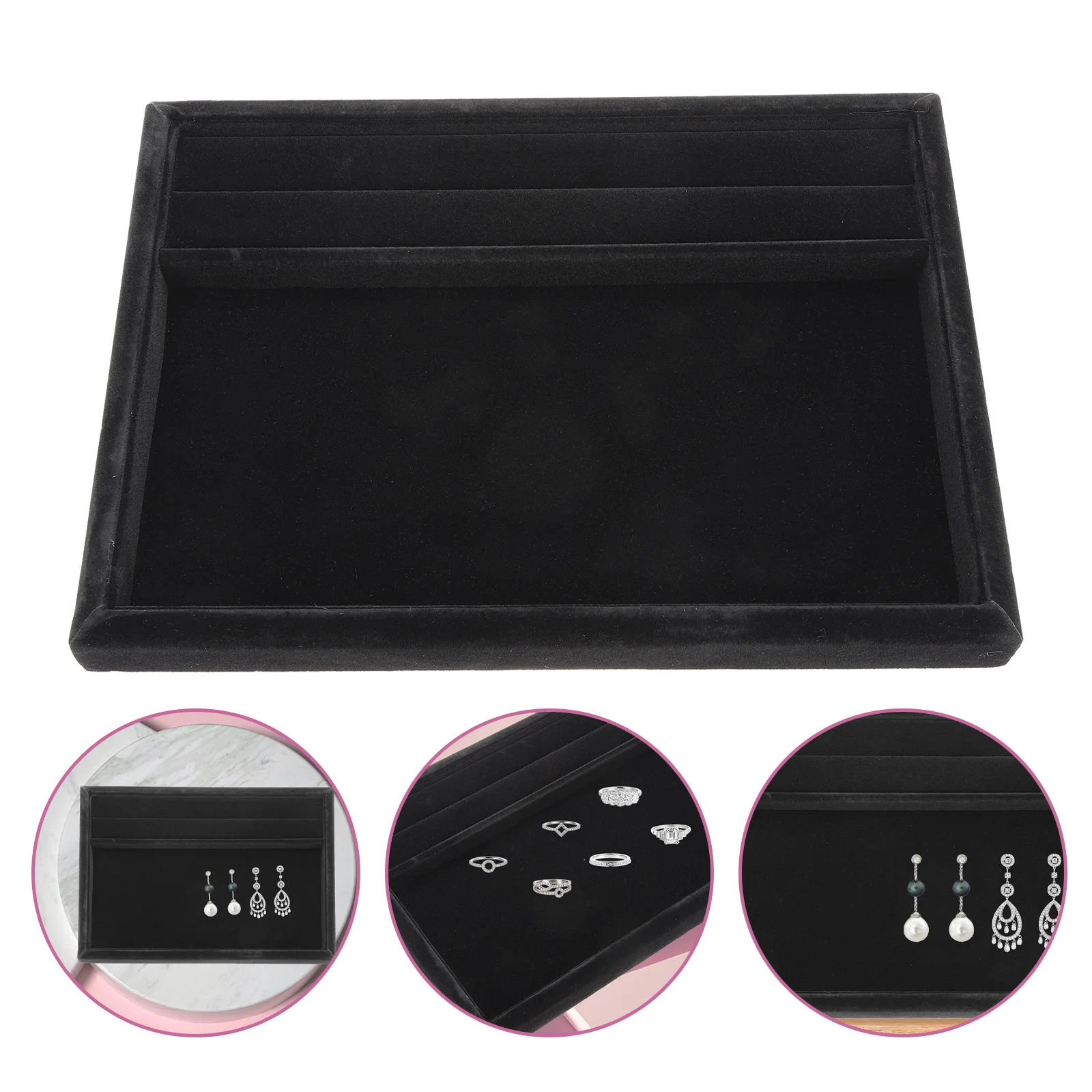 Black Flannel Jewelry Display Tray For Ring Necklace Bracelet Earring Storage Organizer Showcase Trinket Plate Holder