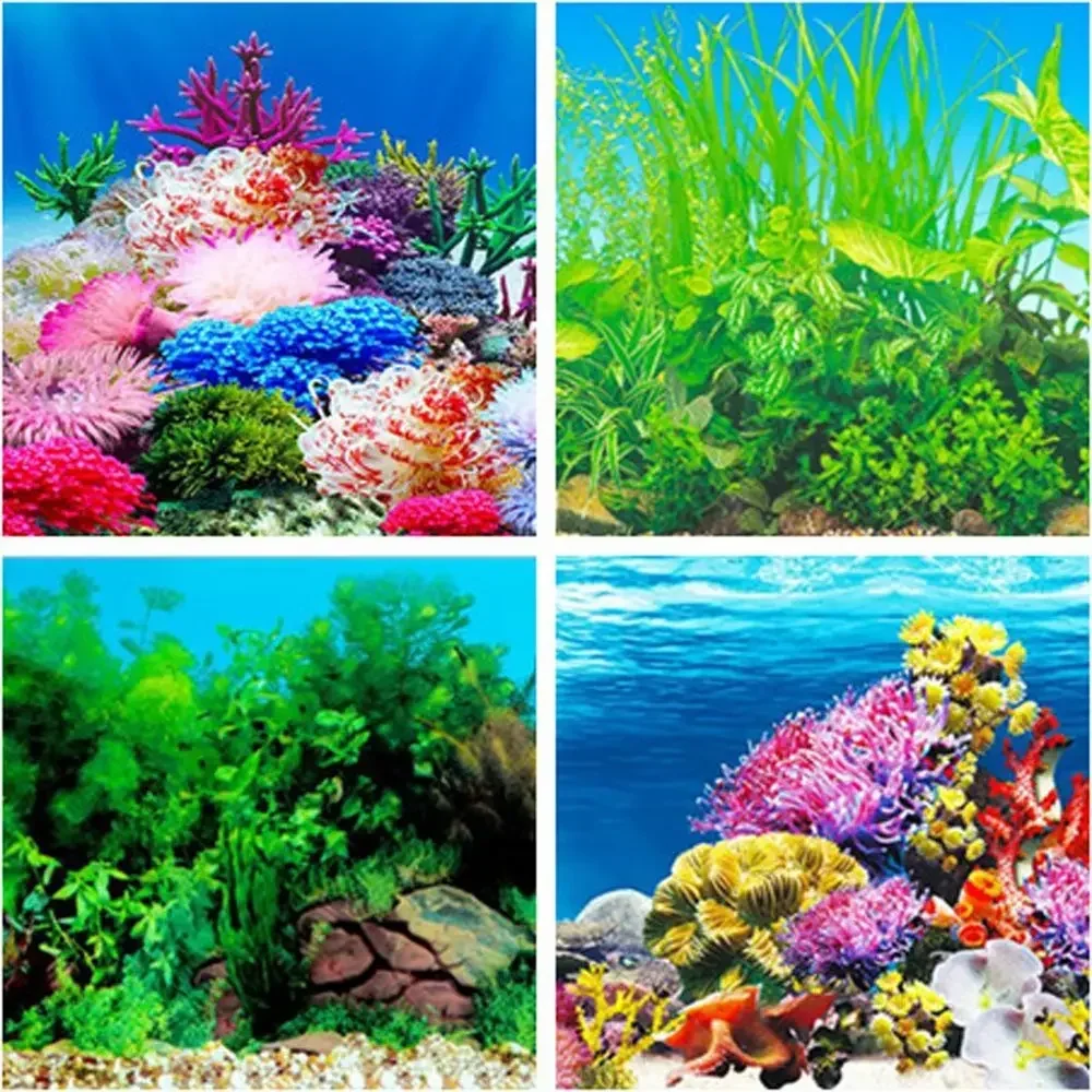 Aquarium Landscape Sticker Poster Fish Tank 3D Background Sticker Double-sided Ocean Sea Plants Aquarium Decor Accessories