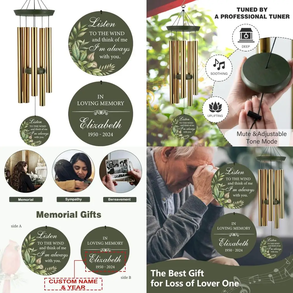 

astarin memorial deep tone 36" wind chimes, personalized name sympathy wind chime, in memory of loss mom loved one, large deep t