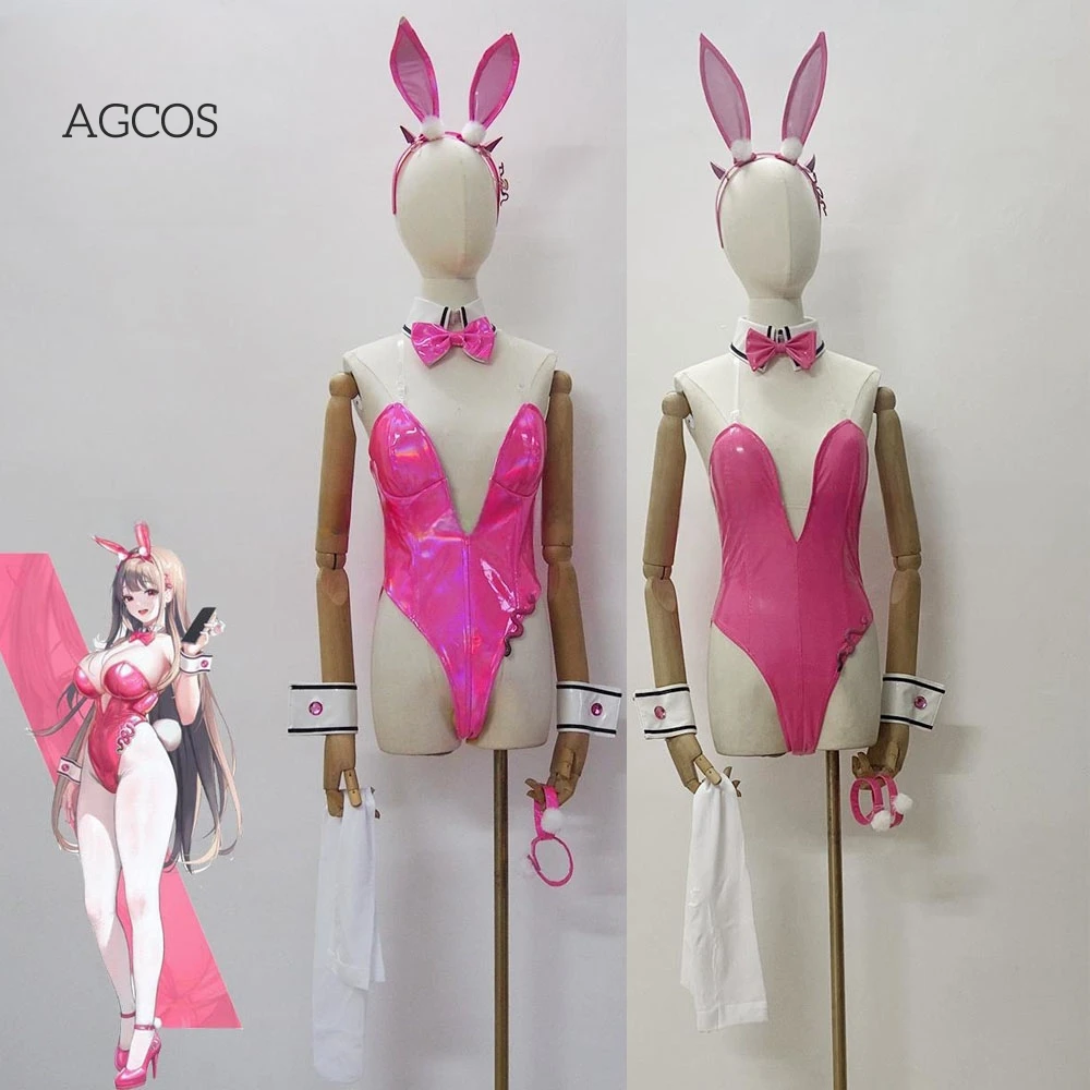 

AGCOS Custom Size NIKKE：The Goddess of Victory Viper Bunny Girl Cosplay Costume Nikke Pink Leather Jumpsuits Sexy Cosplay