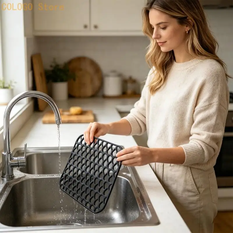 Pair Of hard Rubber Sink Mats Safe Compound Secure For Homes D0LD