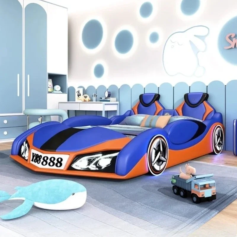 

135x190cm Children's Car Bed Boy Guardrail Cartoon Multi Functional Feitian Car Door Front Storage Audio Light Bedroom Furniture