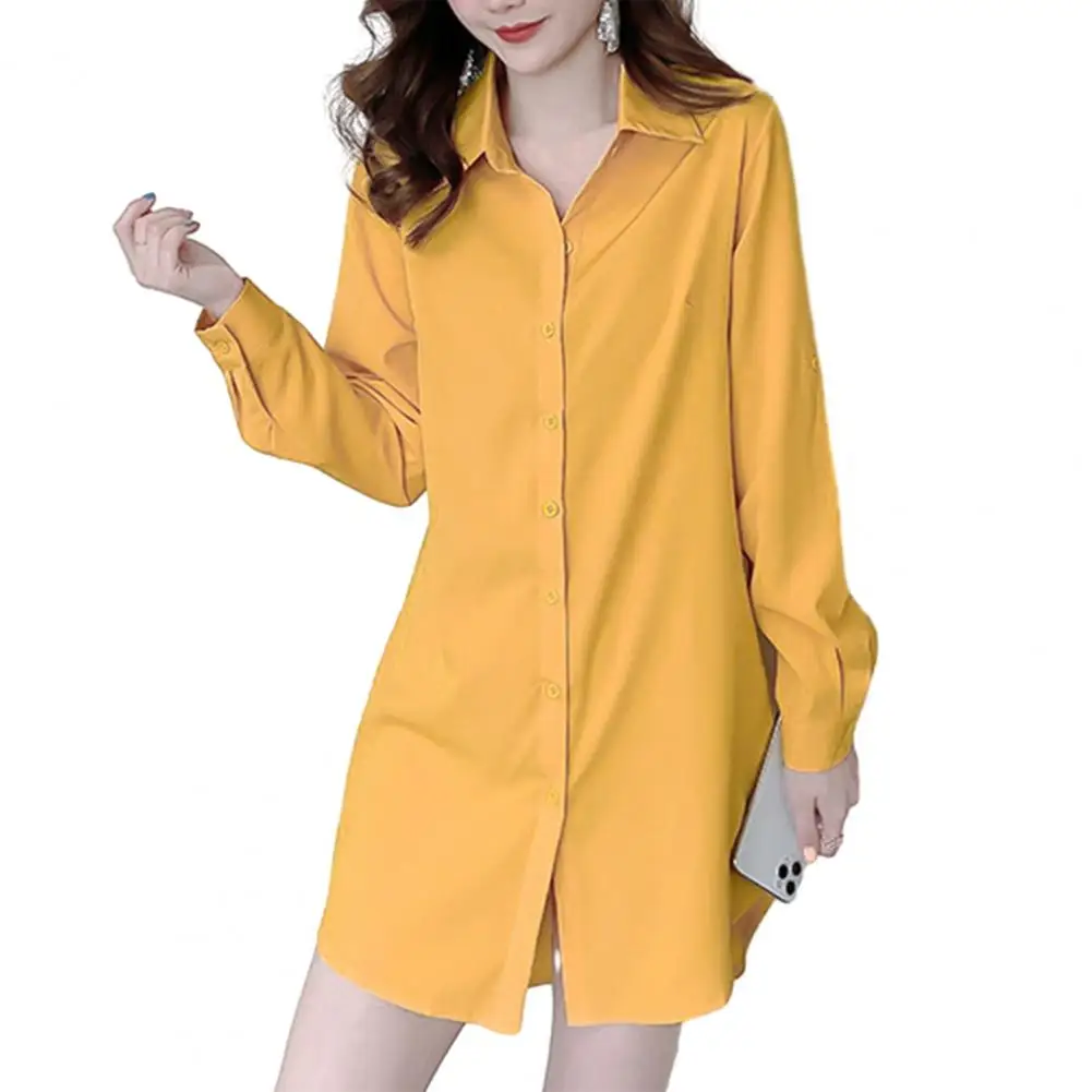 

Women Shirt Dress Stylish Women's Shirt Dresses Versatile Mid-length Lapel Dress Solid Color Nightdress Oversize Pink for Office