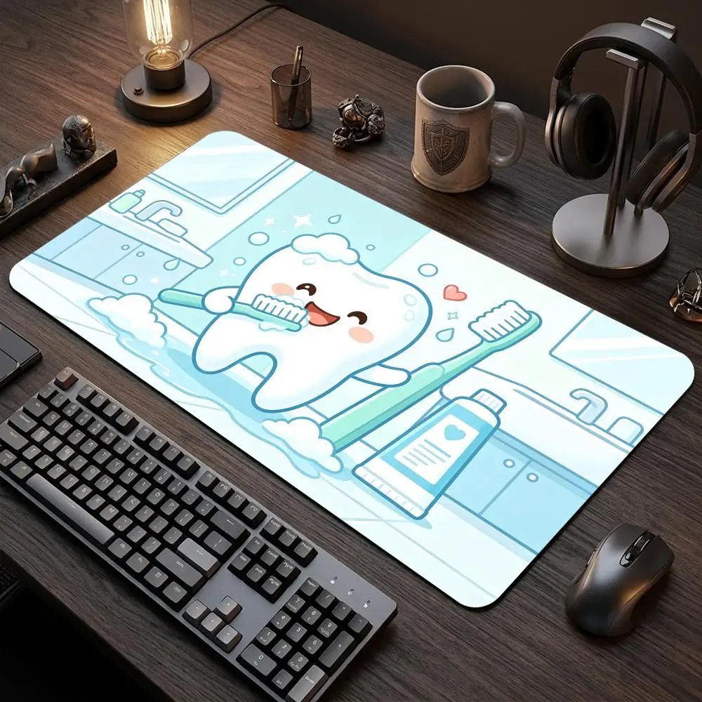 Cute Brushing Tooth Bathroom Scene TCG Playmat Trading Card Game Mat Non‑Slip Rubber Table Pad For Card Game Players
