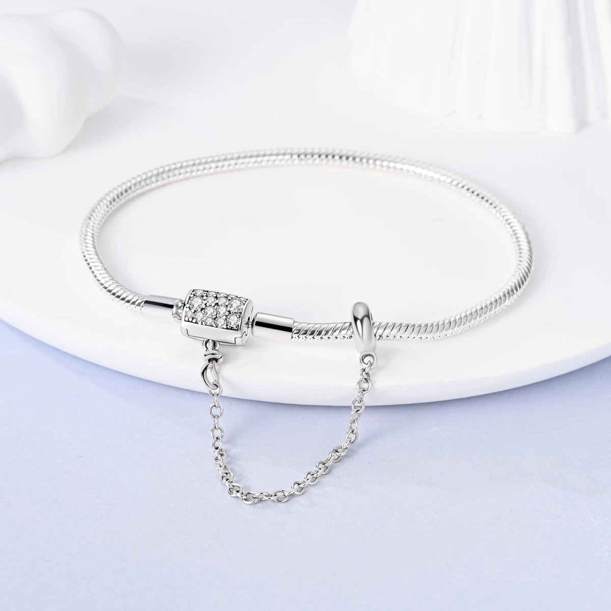 925 Sterling Silber Original Schlangenkette Herzverschluss Perlen-Sicherheitskette Armbänder Passend für Charms DIY Schmuck für Frauen – Detail 26