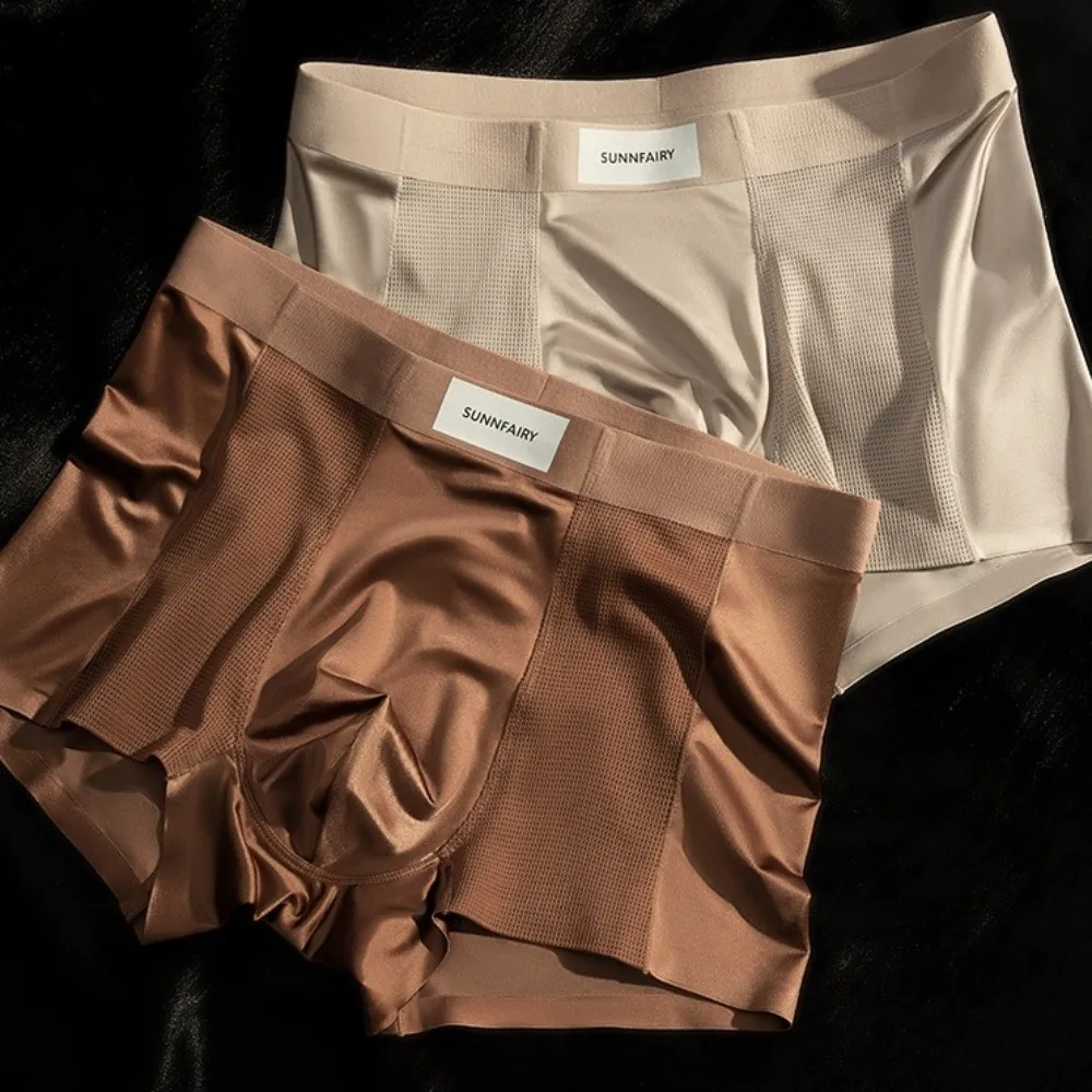 

Fashion Plus Size Men's Boxer Briefs Seamless Cool Feeling L-XXXXL Man Underwear Shorts Mesh Ice Silk Panties Male