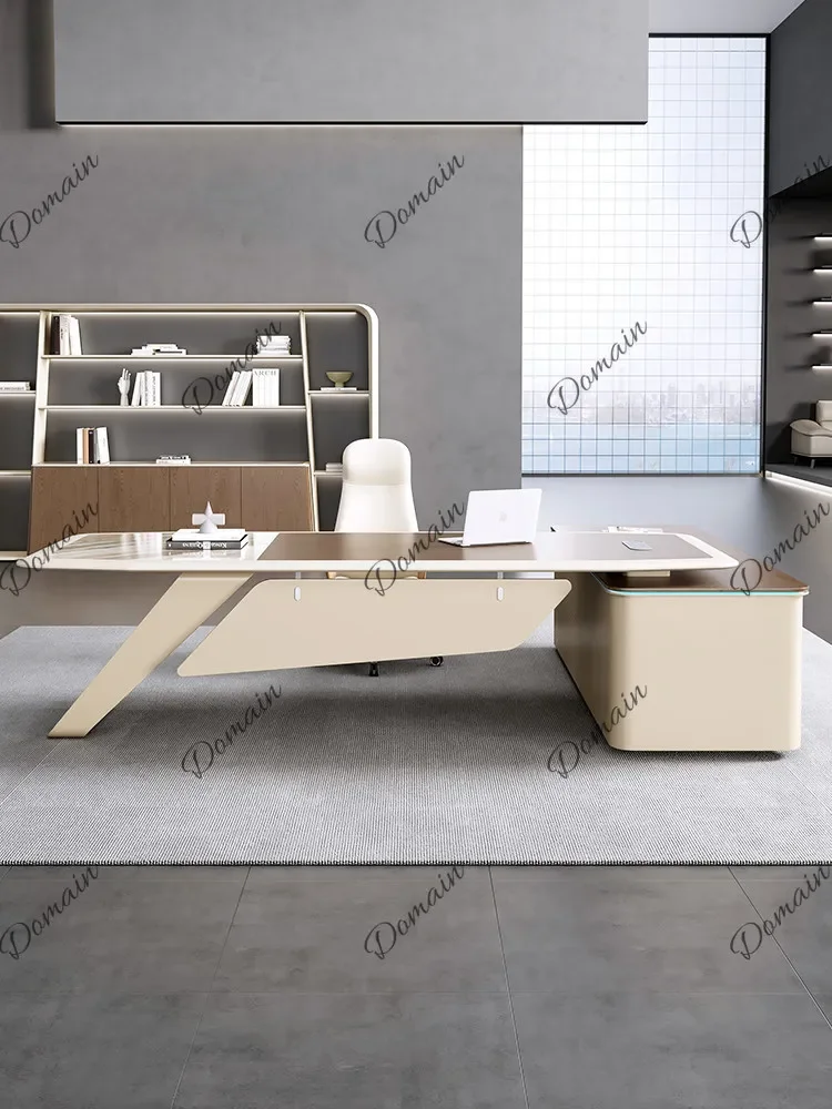 UY Modern Walnut Slate Executive Desk Simple Boss Office Desk for Leader Conference Table H