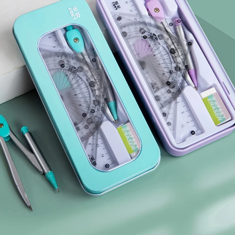 7 Pieces/box Ruler Set Compass Triangle Ruler School Supplies Simple Student Drawing Campus Stationery